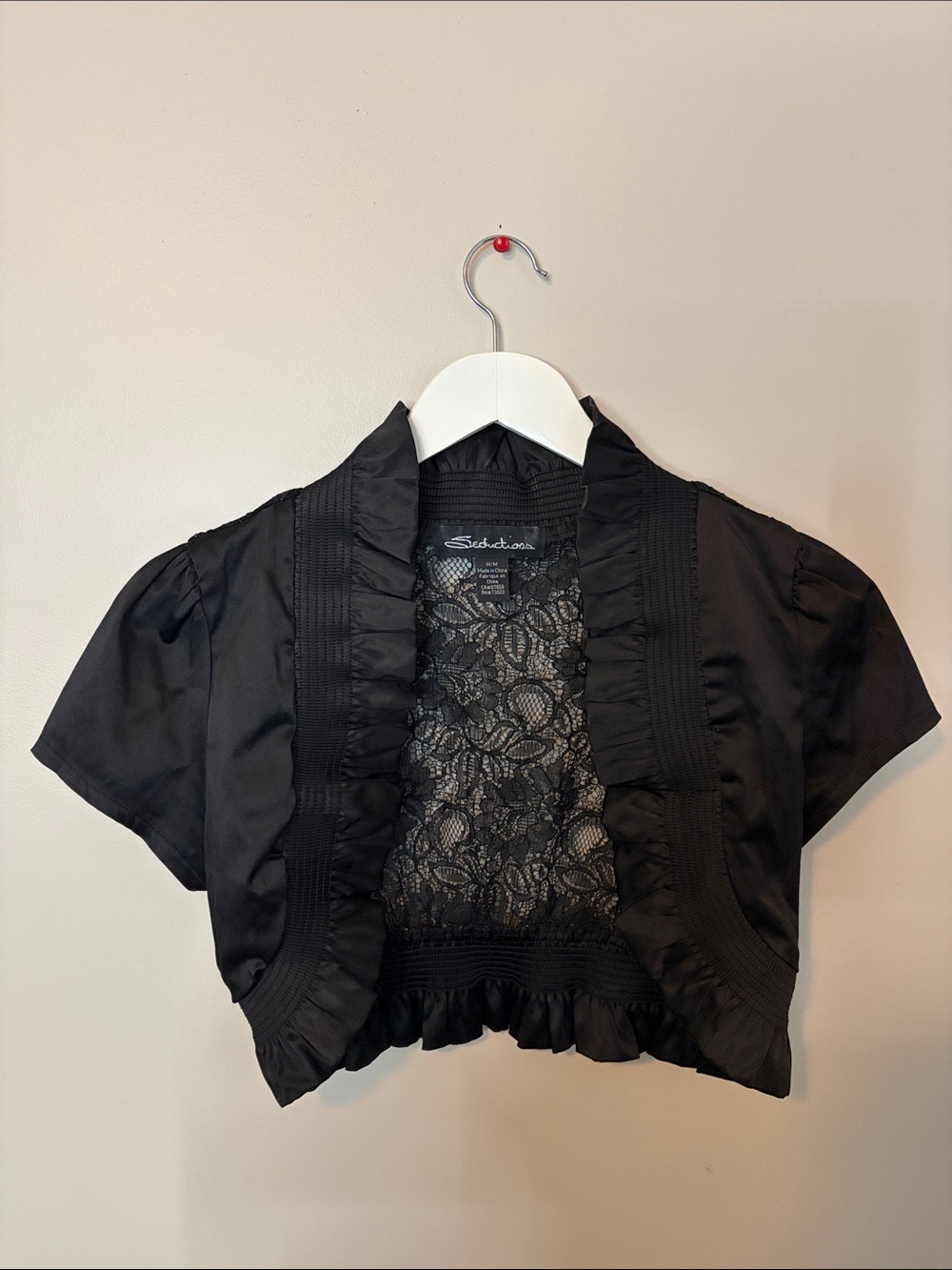 Black Lace-Back Short Sleeve Bolero Shrug